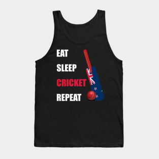 Eat Sleep Cricket Repeat New Zealand Flag Cricket Bat Tank Top